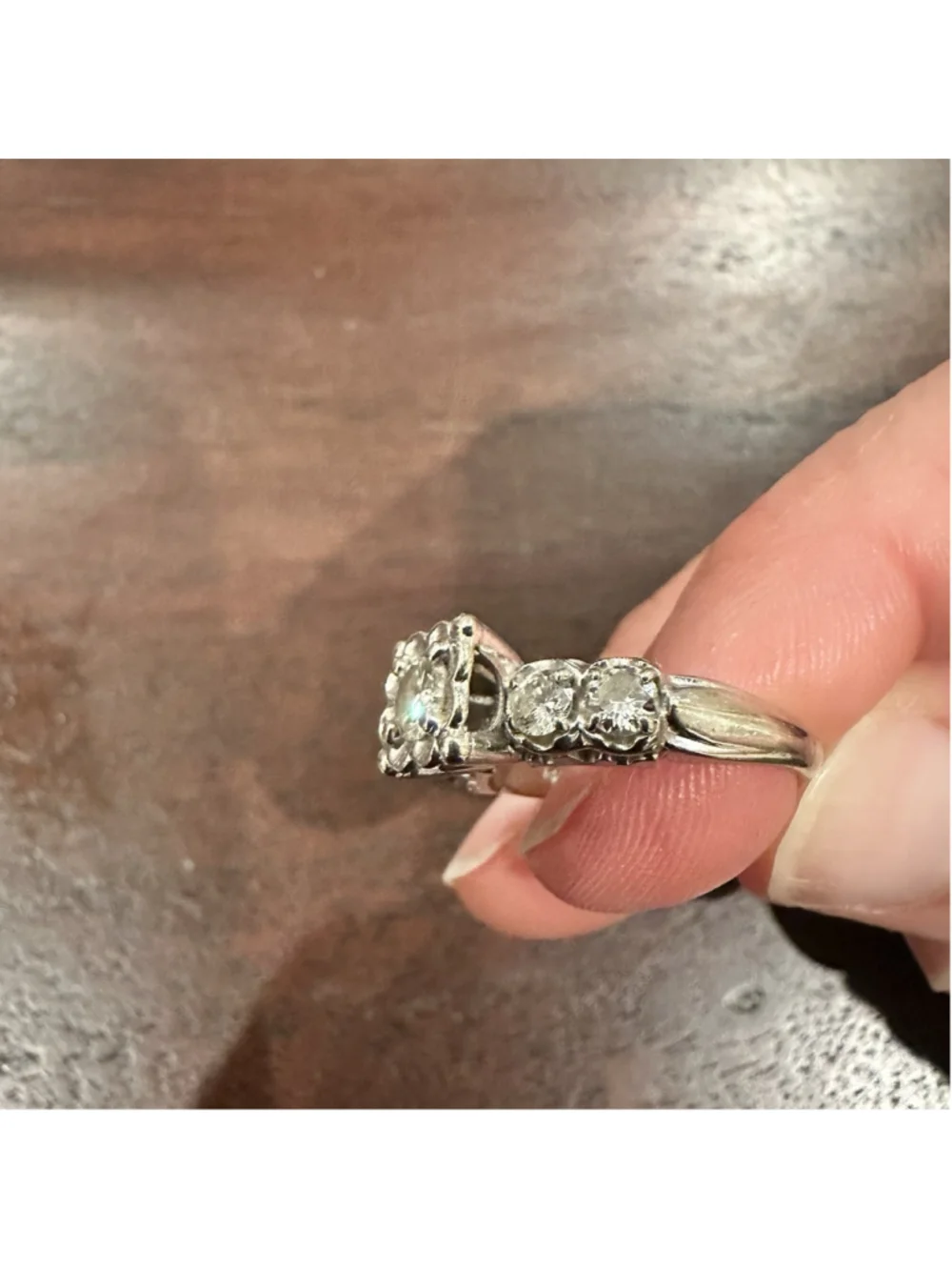 Art Deco 14K White Gold Natural 5 Diamond Cluster Ring Art Deco Flower Size 5-6